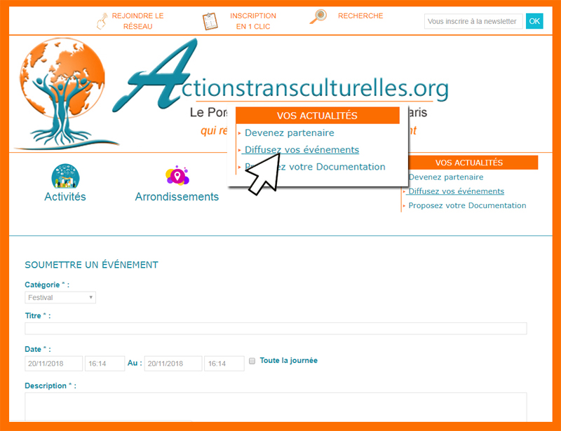 Naviguer avec la Google Map sur Actionstransculturelles.org