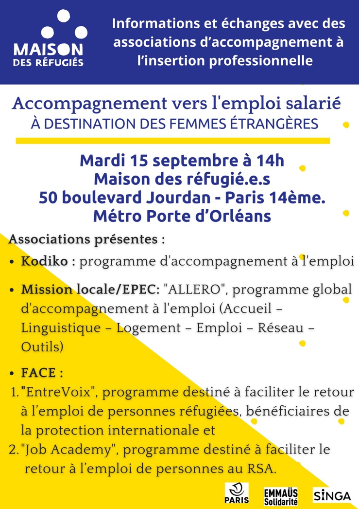 Information Collective : Accompagnement vers l'emploi salarié à destination des femmes étrangères Information Collective : Accompagnement vers l'emploi salarié à destination des femmes étrangères