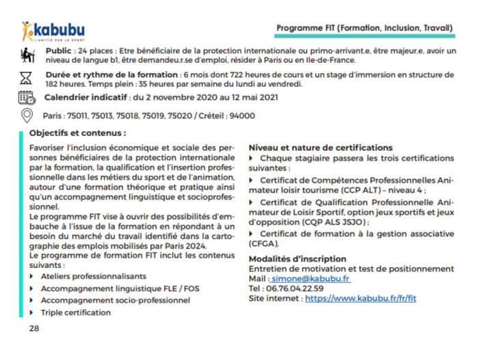 Les formations Paris Tous en jeux 2021