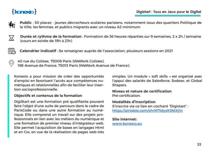 Les formations Paris Tous en jeux 2021
