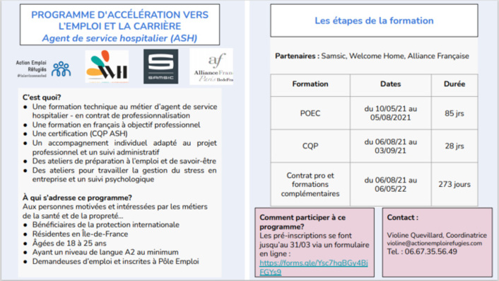 Programmes d'accélération vers l'emploi "Agent de service hospitalier" et Agent de sécurité" avec Action Emploi Réfugiés Programmes d'accélération vers l'emploi "Agent de service hospitalier" et Agent de sécurité" avec Action Emploi Réfugiés
