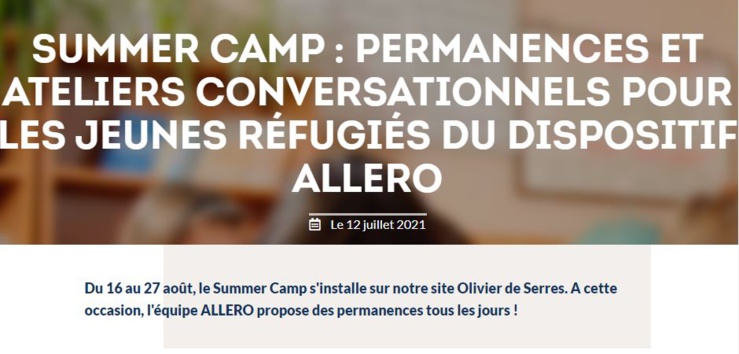 SUMMER CAMP : Permanences et ateliers conversationnels pour les jeunes réfugiés du dispositif ALLERO