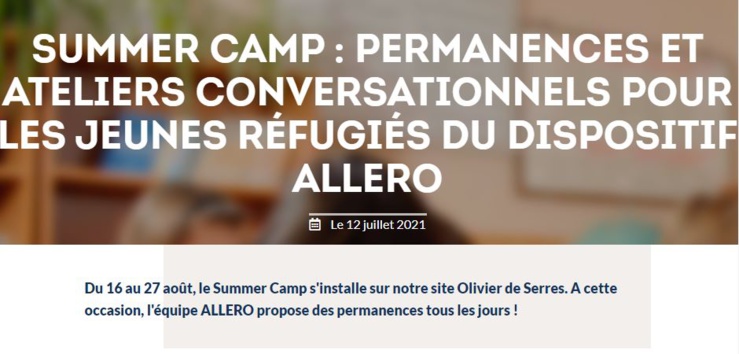 SUMMER CAMP : Permanences et ateliers conversationnels pour les jeunes réfugiés du dispositif ALLERO SUMMER CAMP : Permanences et ateliers conversationnels pour les jeunes réfugiés du dispositif ALLERO