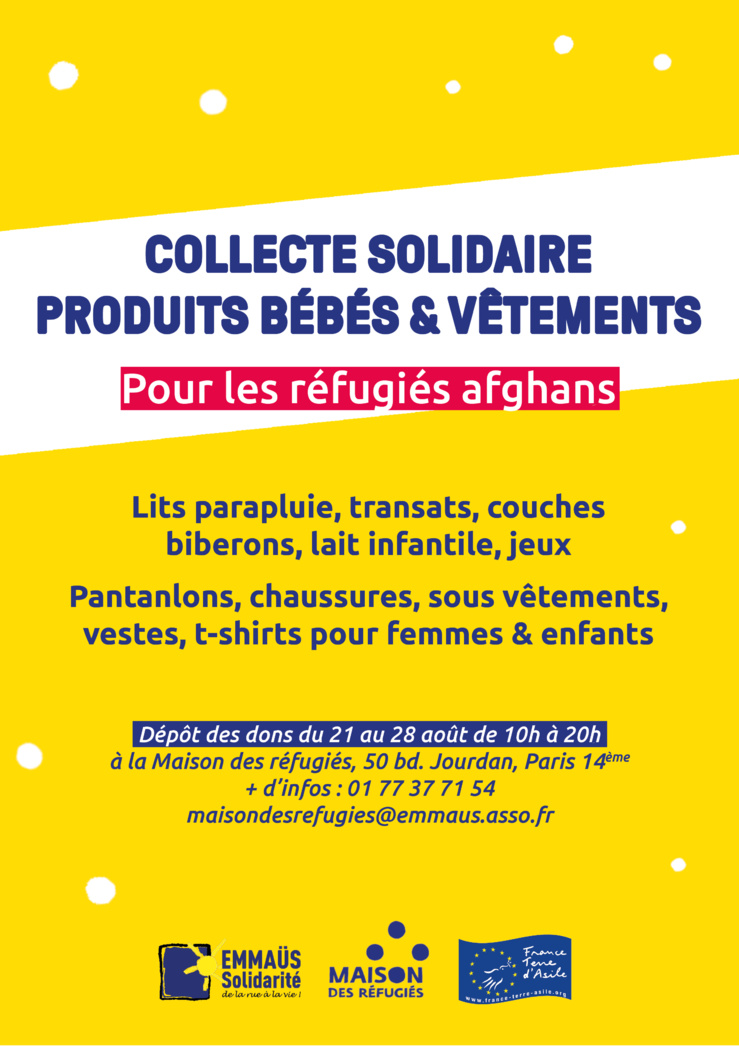 Collecte solidaire pour les réfugiés afghans Collecte solidaire pour les réfugiés afghans