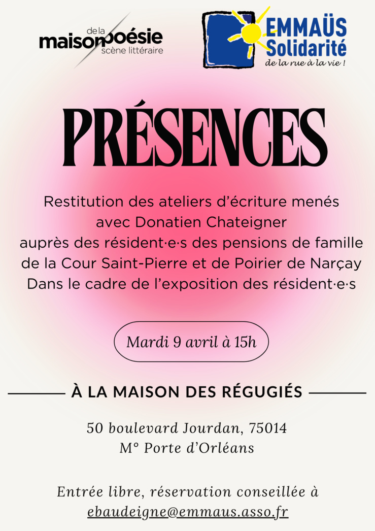 Lecture publique avec la Maison de la Poésie et des résidents des pensions de famille Lecture publique avec la Maison de la Poésie et des résidents des pensions de famille