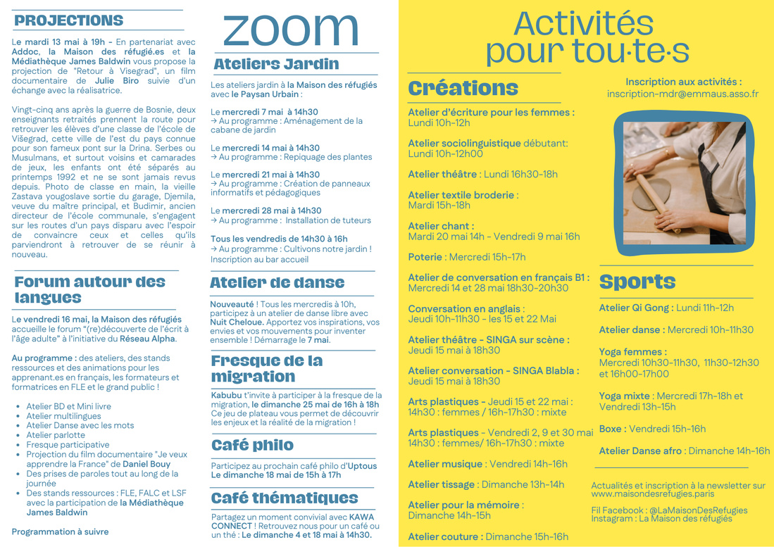 Programme & flyer mensuel Maison des réfugiés