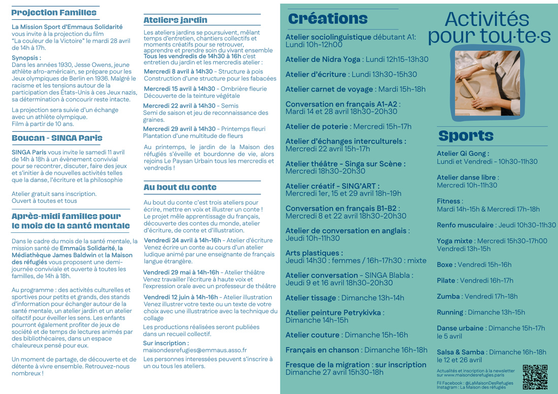 Programme & flyer mensuel Maison des réfugiés Programme & flyer mensuel Maison des réfugiés