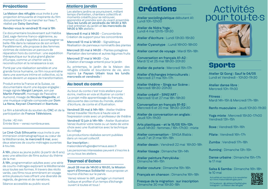 Programme & flyer mensuel Maison des réfugiés Programme & flyer mensuel Maison des réfugiés