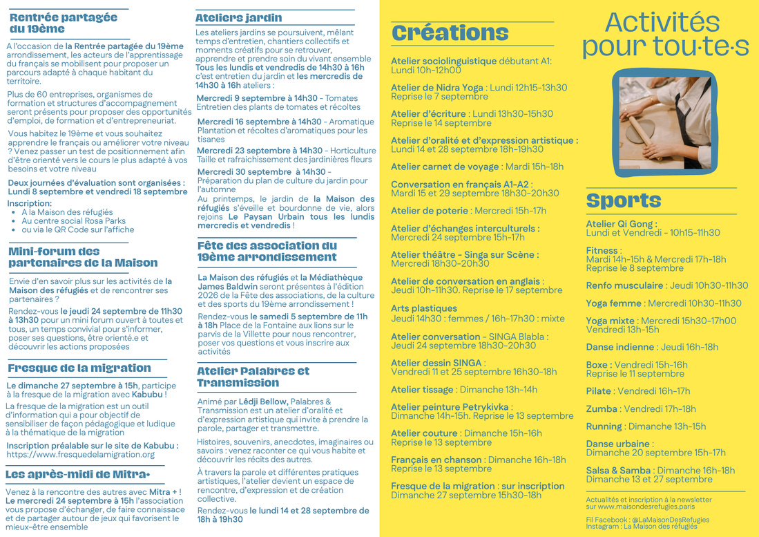 Programme & flyer mensuel Maison des réfugiés Programme & flyer mensuel Maison des réfugiés