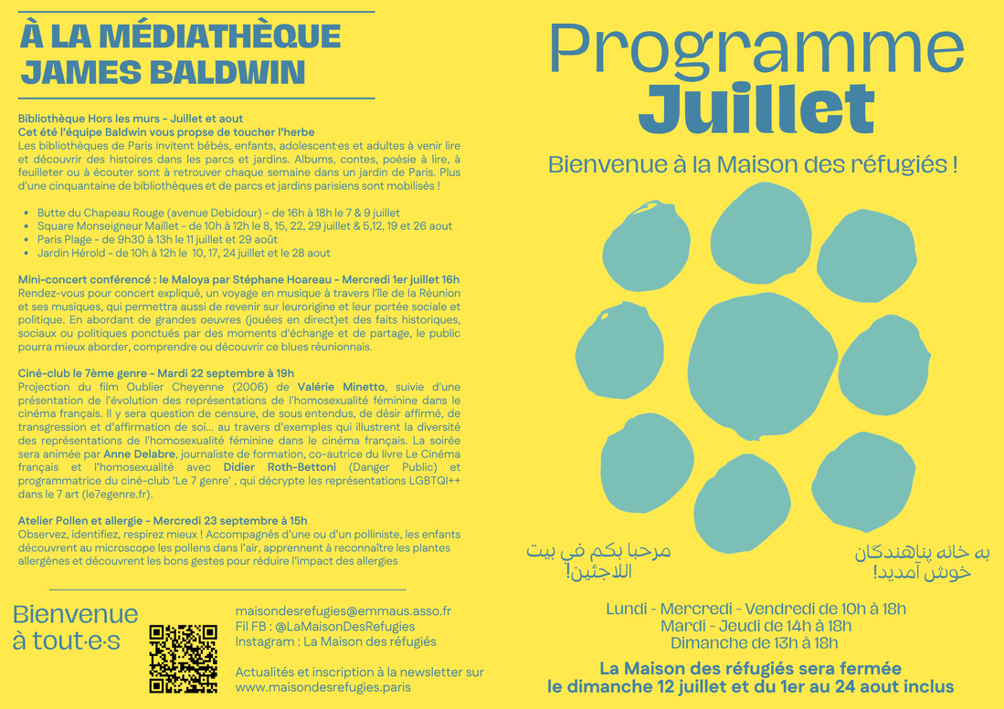 Programme & flyer mensuel Maison des réfugiés Programme & flyer mensuel Maison des réfugiés