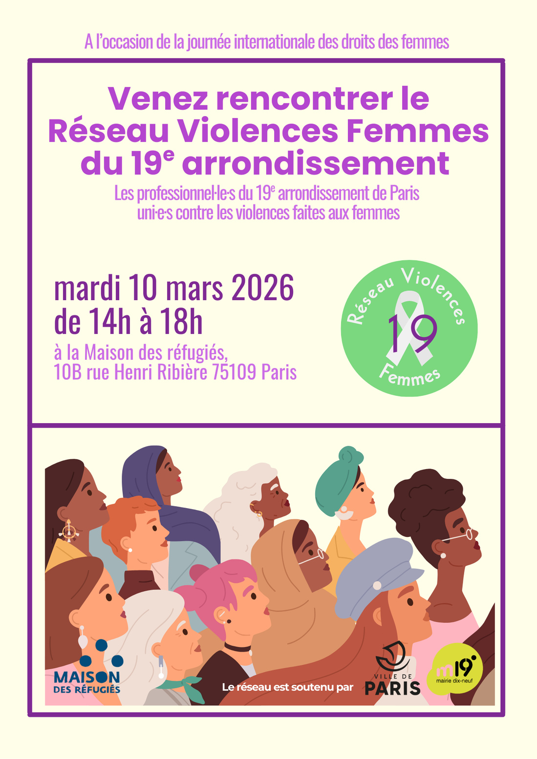 10 mars - Stand d'information avec le réseau Violences Femmes 19ème