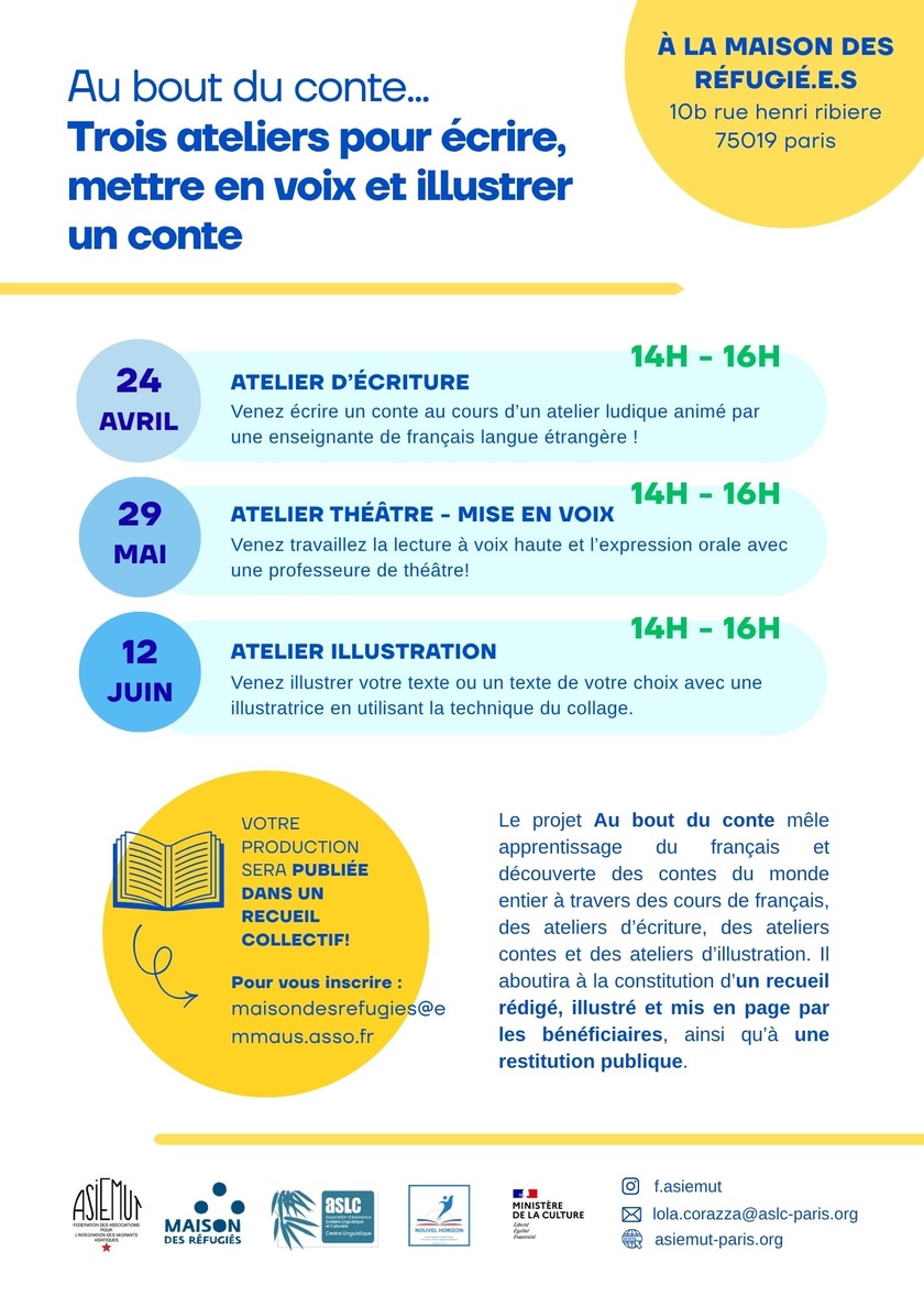 Vendredi 29 mai - Au bout du conte : Atelier de théâtre et mise en voix Vendredi 29 mai - Au bout du conte : Atelier de théâtre et mise en voix
