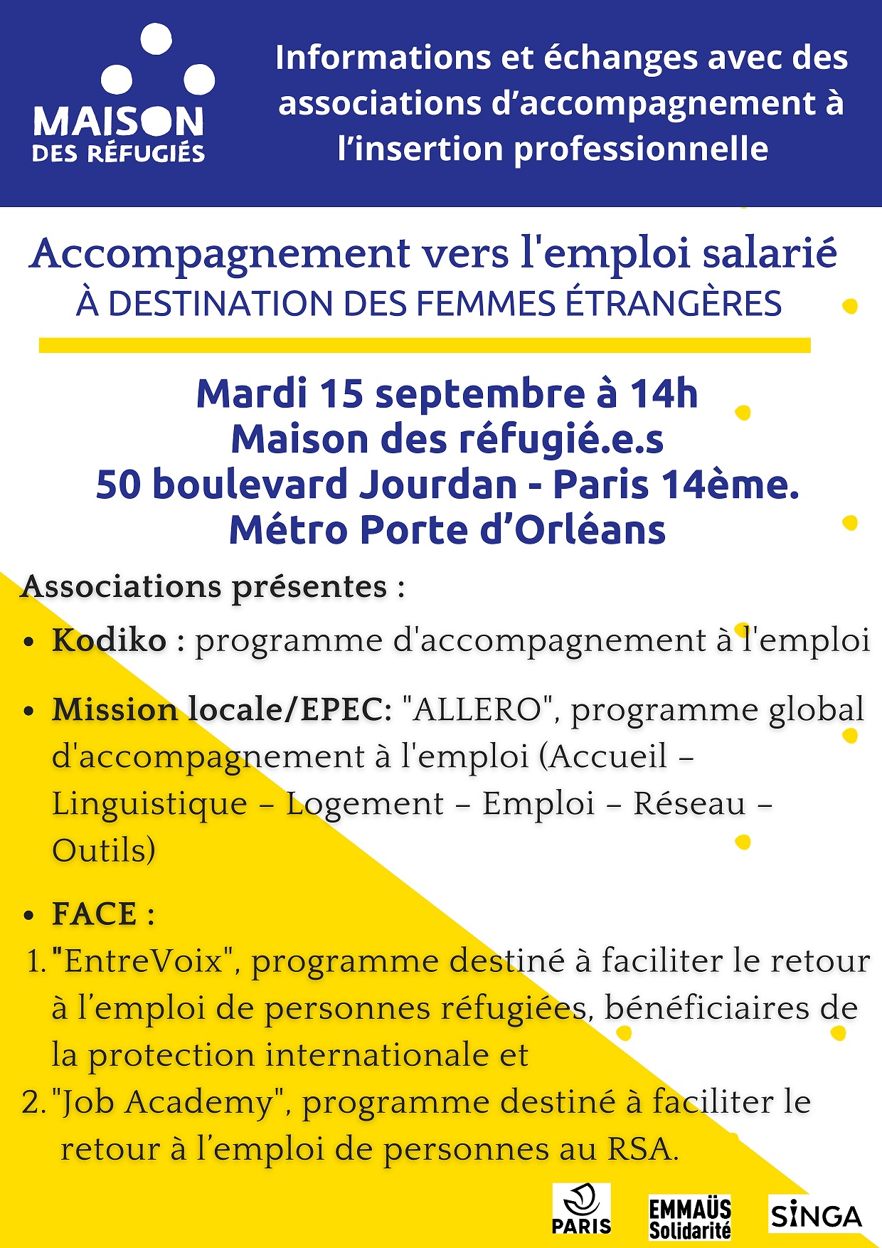 Information Collective : Accompagnement vers l'emploi salarié à destination des femmes étrangères