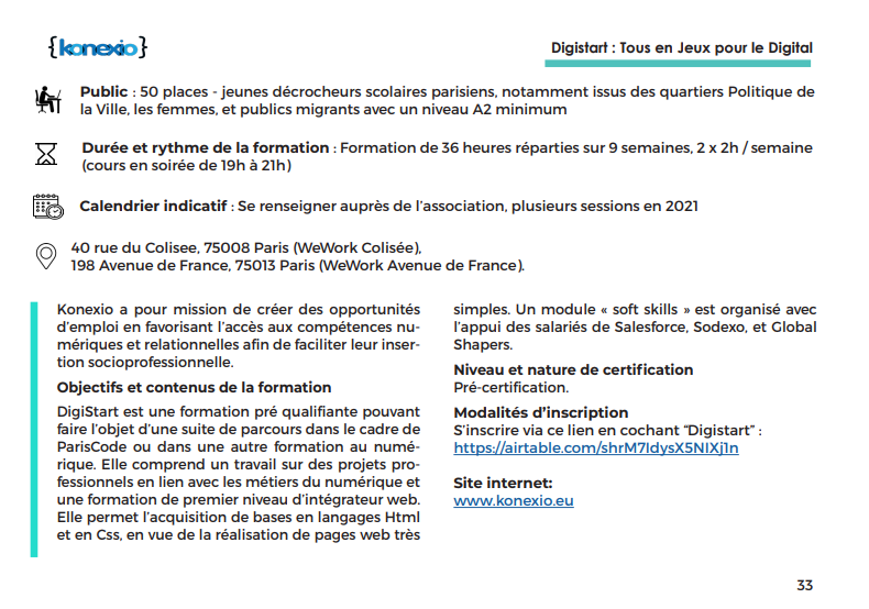 Les formations Paris Tous en jeux 2021