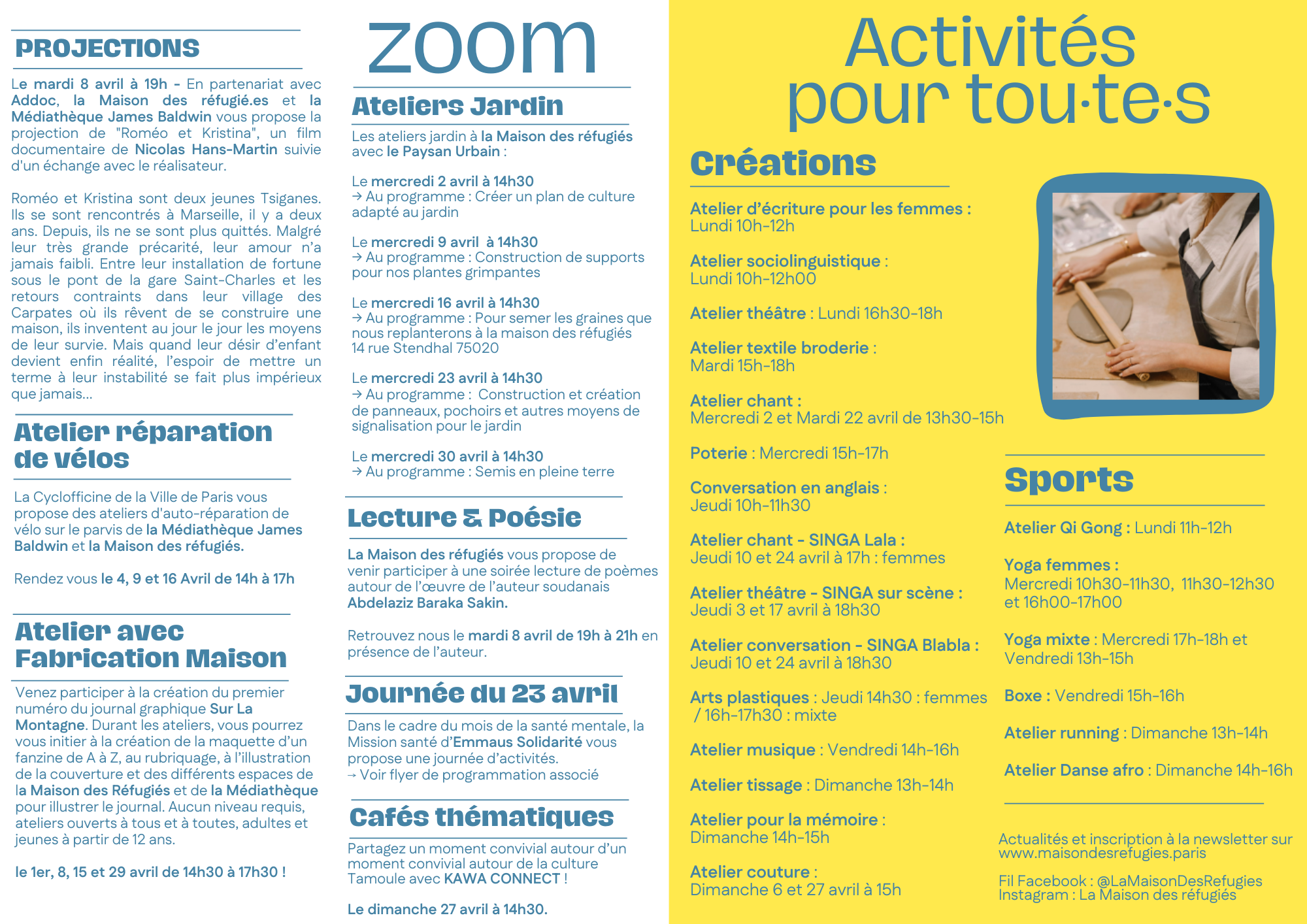 Programme & flyer mensuel Maison des réfugiés