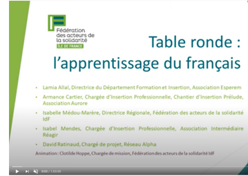 Table ronde : l'apprentissage du français, Fédération des acteurs de la solidarité IdF